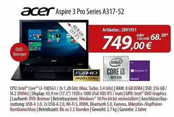 ACom PC Acer Aspire 3 Pro Series A317-52 Angebot