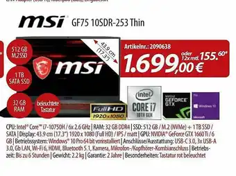 ACom PC Msi GF75 10SDR-253 Thin Angebot