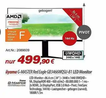 ACom PC Iiyama G-master Red Eagle Gb3466WQSU-B1 Led Monitor Angebot