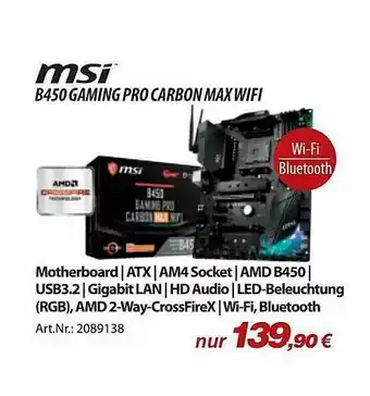 ACom PC Msi B450 Gaming Pro Carbon Max Wifi Angebot