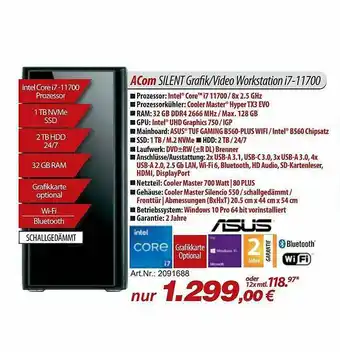 ACom PC Acom Silent Grafik-video Workstation I7-11700 Angebot