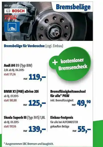 Automeister Bremsbeläge Für Vorderachse Angebot