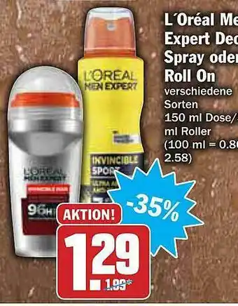 AEZ L'oréal Men Expert Deo Spray Oder Roll On Verschiedene Sorten Angebot