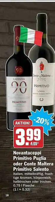 AEZ Novantaceppi Primitivo Puglia Oder Conte Maltera Primitivo Salento Angebot