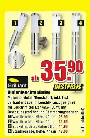 B1 Discount Baumarkt Brilliant Außenleucht Bole Angebot