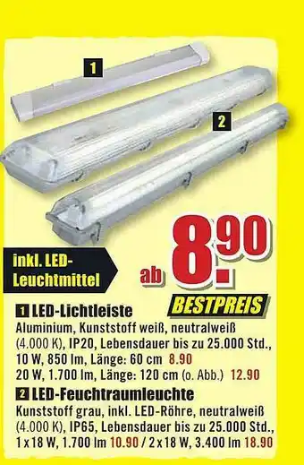 B1 Discount Baumarkt Led-lichtleiste, Led-feuchtraumleuchte Angebot