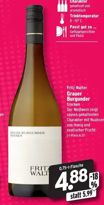 Wasgau Fritz Walter Grauer Burgunder 0,75L Angebot