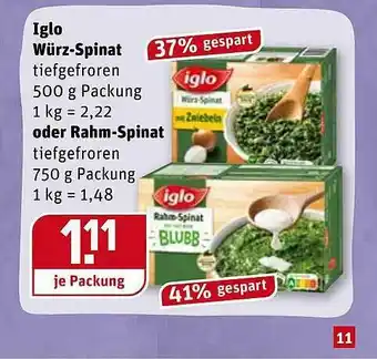 REWE Iglo Würz-spinat Oder Rahm-spinat Angebot