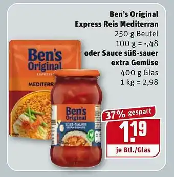 REWE Ben's Original Express Reis Mediterran Oder Sauce Süß-sauer Extra Gemüse Angebot