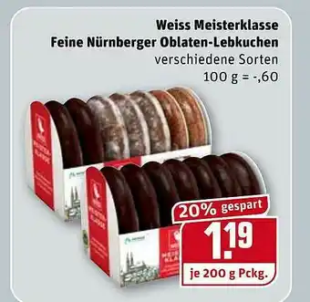 REWE Weiss Meisterklasse Feine Nürnberger Oblaten-lebkuchen Angebot