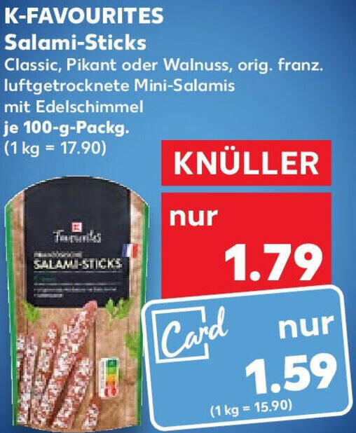 KFAVOURITES SalamiSticks 100 g Packg. Angebot bei Kaufland