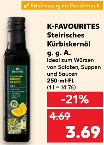 Kaufland K-FAVOURITES Steirisches Kürbiskernöl g.g.A. 250 ml Fl. Angebot