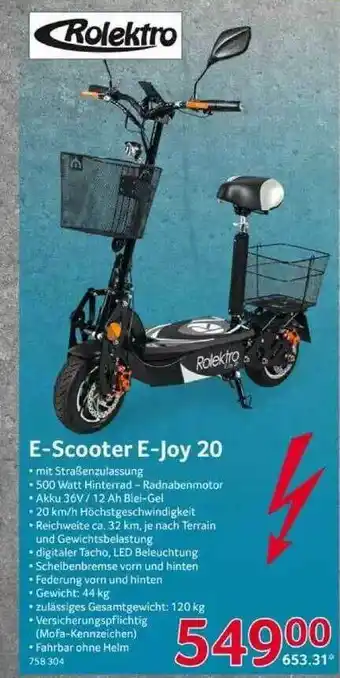 Selgros Rolektro E-scooter E-joy 20 Angebot