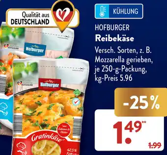 Aldi Süd HOFBURGER Reibekäse 250 g Packung Angebot