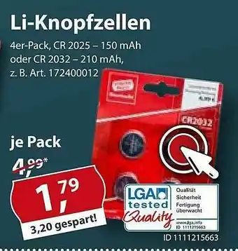 Sonderpreis Baumarkt Li-knopfzellen Angebot