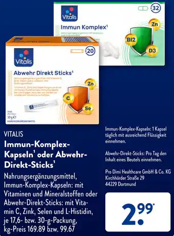 Aldi Süd VITALIS Immun-Komplex-Kapseln oder Abwehr-Direkt Sticks Angebot