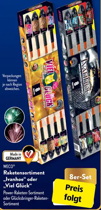 Aldi Süd WECO Raketensortiment „Ivanhoe" oder ,,Viel Glück" 8er Set Angebot