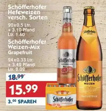 Hol'ab Getränkemarkt Schöfferhofer Hefeweizen versch. Sorten 20x0.5 Ltr. o. Schöfferhofer Weizen-Mix Grapefruit 24x0.33 Ltr. Angebot