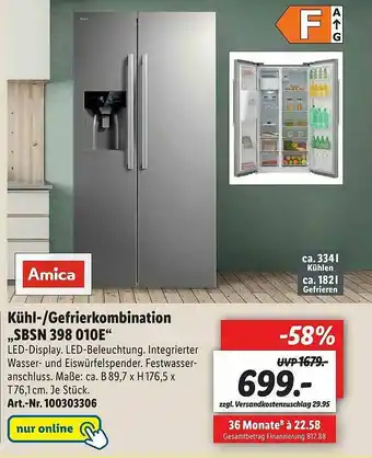 Lidl Kühl- Gefrierkombination „sbsn 398 010e” Angebot