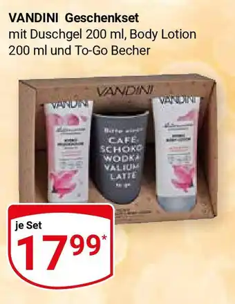 Globus VANDINI Geschenkset mit Duschgel 200 ml, Body Lotion 200 ml und To-Go Becher Angebot