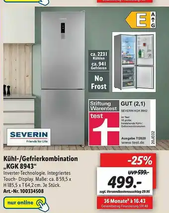 Lidl Kühl- Gefrierkombination „kgk 8943” Severin Angebot