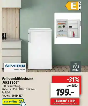 Lidl Vollraumkühlschrank „vks 8806” Severin Angebot