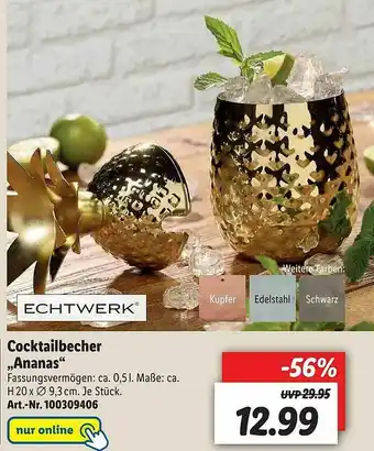 Lidl Cocktailbecher „ananas” Echtwerk Angebot