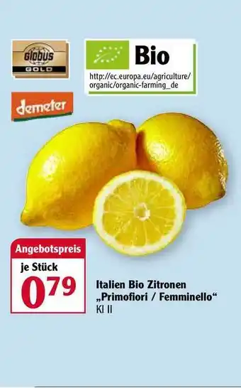 Globus Italien Bio Zitronen ,,Primofiori/Femminello" Angebot