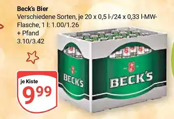 Globus Beck's Bier Verschiedene Sorten, je 20 x 0,5 1-/24 x 0,33 I-MW-Flasche Angebot