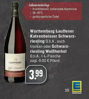 Edeka Württemberg Lauffener Katzenbeisser Schwarzriesling Oder Schwarzriesling Weißherbst Angebot