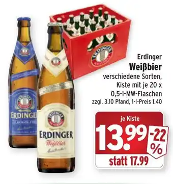 Wasgau Erdinger Weißbier 20x0,5L Angebot