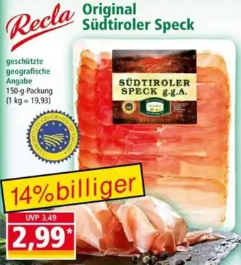 Norma Recla Original Südtiroler Speck 150 g Packung Angebot