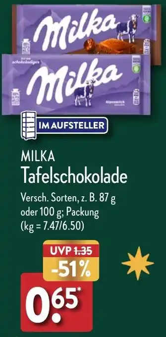 Aldi Nord MILKA Tafelschokolade 87 g oder 100 g Angebot