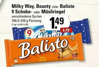 Edeka Milky Way, Bounty Oder Balisto 9 Schoko- Oder Müsliriegel Angebot