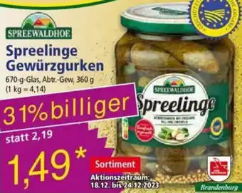 Norma SPREEWALDHOF Spreelinge Gewürzgurken 670 g Glas Angebot