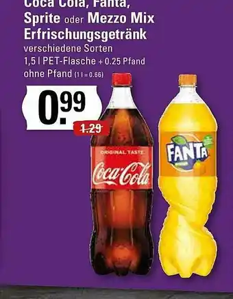 Edeka Coca Cola, Fanta, Sprite Oder Mezzo Mix Erfrischungsgetränk Angebot