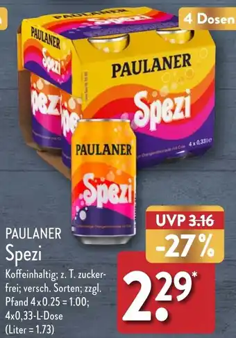 Aldi Nord PAULANER Spezi 4x0,33 L Dose Angebot