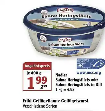 Globus Nadler Sahne Heringsfilets Oder In Dill Angebot