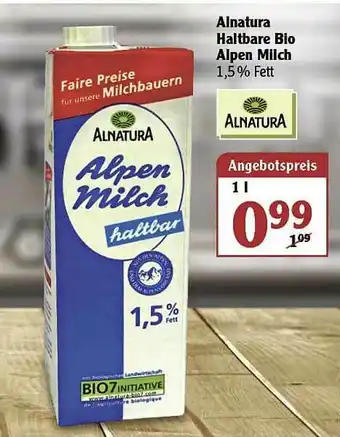 Globus Alnatura Haltbare Bio Alpen Milch Angebot