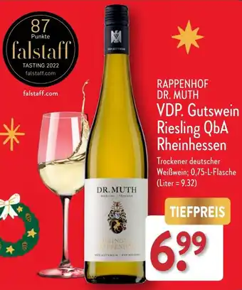 Aldi Nord RAPPENHOF DR. MUTH VDP. Gutswein Riesling QbA Rheinhessen 0,75 L Flasche Angebot