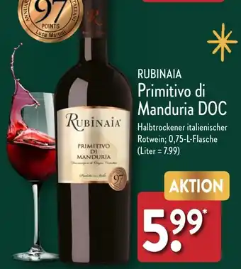 Aldi Nord RUBINAIA Primitivo di Manduria DOC 0,75 L Flasche Angebot