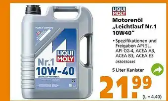 Globus Baumarkt Liqui Moly Motorenöl „leichtlauf Nr. 1 10w40” Angebot