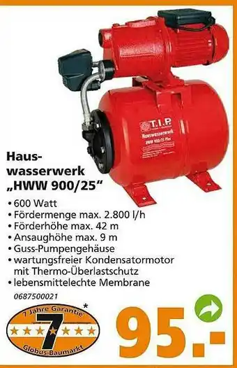 Globus Baumarkt Haus-wasserwerk „hww 900 25” Angebot