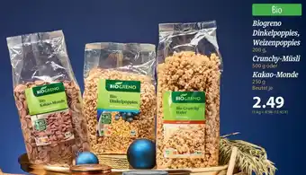 Famila Nord Ost Biogreno Dinkelpoppies, Weizenpoppies 200g, Crunchy-Müsli 500 g oder Kakao-Monde 250g Angebot