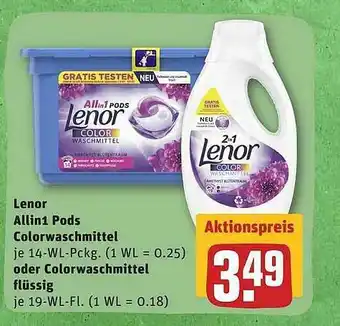 REWE Lenor Allin1 Pods Colorwaschmittel Oder Colorwaschmittel Flüssig Angebot