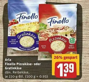 REWE Arla Finello Pizzakäse- Oder Gratinkäse Angebot