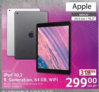 Selgros Apple iPad 10,2 9. Generation, 64 GB, WiFi Angebot