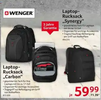 Selgros WENGER Laptop-Rucksack ,,Carbon"  Laptop-Rucksack ,,Synergy" Angebot