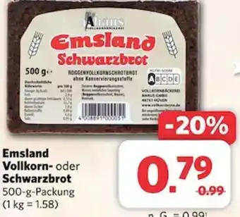 Combi Ahaus Emsland Vollkorn- oder Schwarzbrot 500-g-Packung Angebot