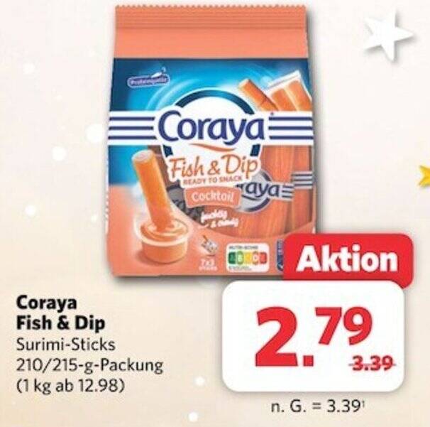 Coraya Fish & Dip SurimiSticks 210/215gPackung Angebot bei Combi
